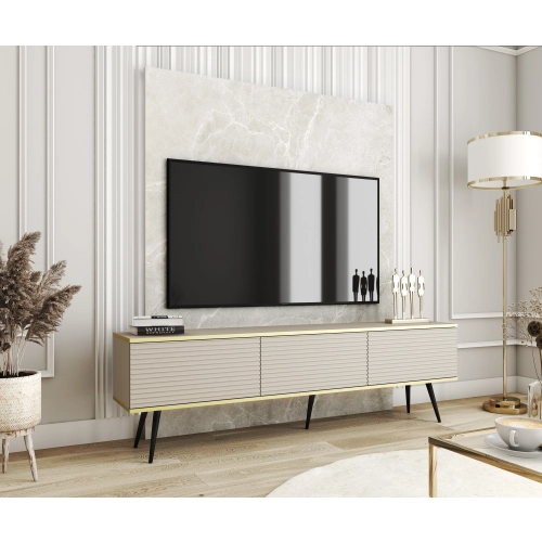Szafka RTV Beżowo - Złota 175 cm Noga Czarna MDF